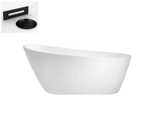 Besco MELODY wolnostojąca wanna akrylowa 150x80 cm + przelew wannowy CZARNY gratis + dostawa gratis !