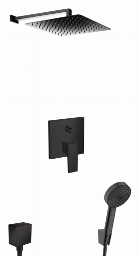 hansgrohe Metropol kompletny prysznicowy zestaw podtynkowy z kwadratową deszczownicą Oltens Vindel S 30 cm czarny mat