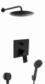hansgrohe Vivenis kompletny prysznicowy zestaw podtynkowy z deszczownicą okrągłą Oltens Vindel 30 cm czarny mat