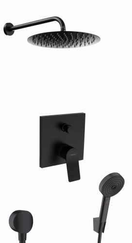 hansgrohe Vivenis kompletny prysznicowy zestaw podtynkowy z deszczownicą okrągłą Oltens Vindel 30 cm czarny mat