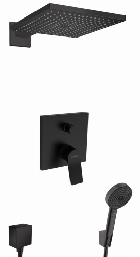 hansgrohe Vivenis kompletny prysznicowy zestaw podtynkowy z kwadratową deszczownicą Raindance E 300 1 jet czarny mat