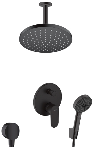 hansgrohe Rebris S kompletny prysznicowy zestaw podtynkowy z deszczownicą 200 1 Jet ramię sufitowe 10 cm czarny m