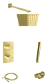 KOHLMAN Experience Gold kompletny termostatyczny zestaw prysznicowy podtynkowy z deszczownicą kwadratową 25 cm złoty połysk