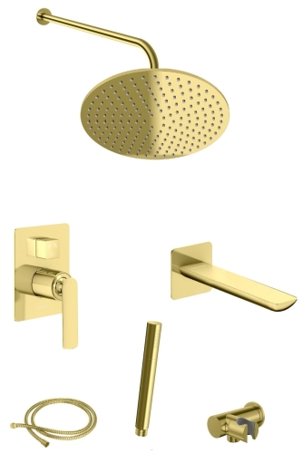 KOHLMAN Experience Gold kompletny podtynkowy zestaw prysznicowo-wannowy z deszczownicą okrągłą 25 cm złoty połysk QW211EGDR30