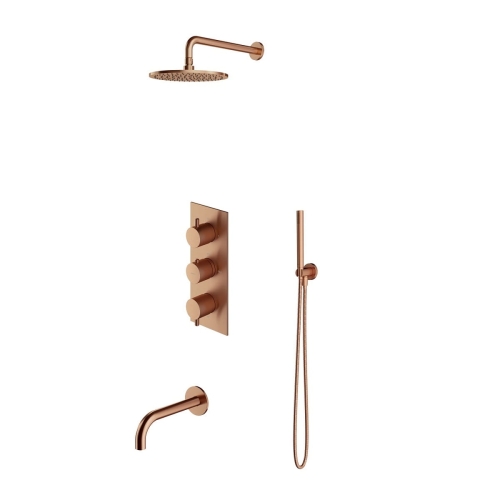Omnires Y kompletny zestaw termostatyczny prysznicowo-wannowy podtynkowy z deszczownicą ø 25 cm Miedź Szczotkowana SYSYTWXCPB