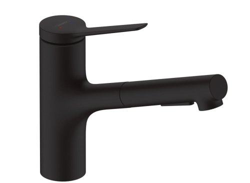 hansgrohe Zesis M 33 bateria kuchenna z wyciąganą wylewką oraz 2 strumieniami czarny mat 74800670