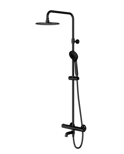 Omnires Y termostatyczny zestaw prysznicowo-wannowy natynkowy z deszczownicą ø 25 cm czarny Y1234ALBL