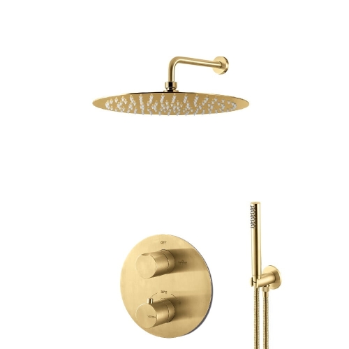 Vema Otago termostatyczny zestaw natryskowy podtynkowy deszczownica 30 cm Brushed Gold OTATERMZES30