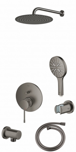 Grohe Essence Brushed Hard Graphite podtynkowy zestaw prysznicowy z deszczownicą Oltens 30 cm grafit