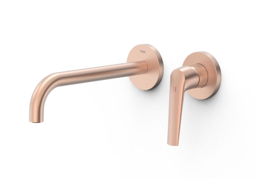 Tres Fuji bateria umywalkowa ścienna el. zewnętrzny Złoty Różowy Mat długa wylewka 28130022OPM