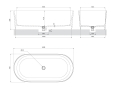 Omnires Ovo M+ Wanna wolnostojąca 160 x 75 cm Kolor: Biały Mat OVOWWBM schemat