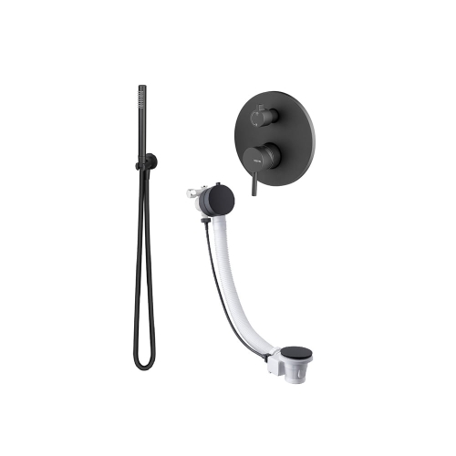 Vema Maira kompletny zestaw wannowy napełnianie przez przelew wannowy 55 cm czarny mat MAIPRZ55