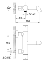KOHLMAN Axel Gray termostatyczna bateria wannowa ścienna QW710AG szczotkowany grafit schemat