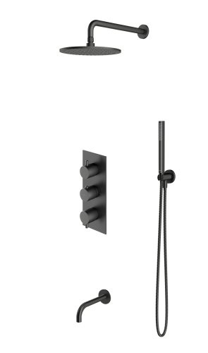 Omnires Y kompletny zestaw termostatyczny prysznicowo-wannowy podtynkowy z deszczownicą ø 25 cm Grafit Szczotkowany SYSYTWXGR