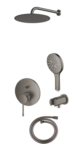 Grohe Essence Brushed Hard Graphite kompletny podtynkowy zestaw prysznicowy z deszczownicą Excellent 25 cm Grafit Szczotkowany