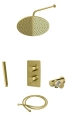 KOHLMAN Axel Brushed Gold termostatyczny podtynkowy zestaw prysznicowy QW432AGDBR25 z deszczownicą okrągłą 30 cm Szczotkowane Złoto