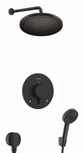 hansgrohe Ecostat Comfort S kompletny termostatyczny zestaw podtynkowy z deszczownicą okrągłą Croma 280 1 jet czarny mat