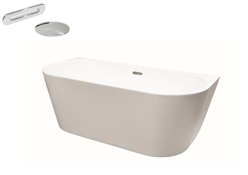 Besco VICA New wolnostojąca przyścienna wanna akrylowa 160x80 cm + przelew szczelinowy CHROM Połysk