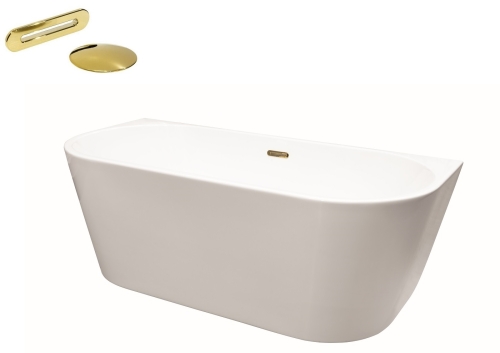 Besco VICA New wolnostojąca przyścienna wanna akrylowa 160x80 cm + przelew szczelinowy ZŁOTY Połysk