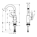 hansgrohe Zesis S 210 CoolStart bateria umywalkowa wysoka z obrotową wylewką i kompletem odpływowym Push-Open 74742000 schemat