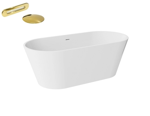 Besco Deeva wolnostojąca wanna akrylowa 160x75 cm + przelew wannowy Złoty