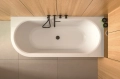 Besco Avita A-line wolnostojąca przyścienna wanna akrylowa 150x75 cm Prawa + przelew wannowy Chrom aranzacja z góry