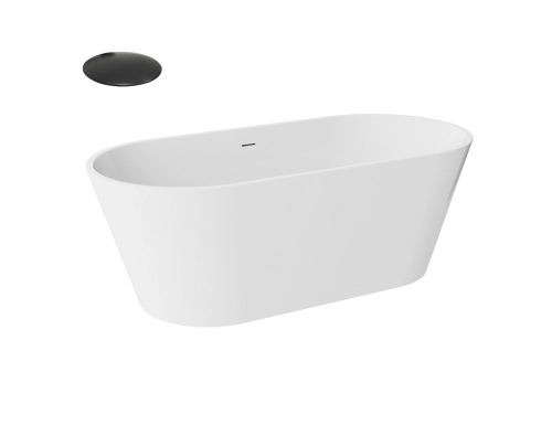 Besco Deeva wolnostojąca wanna akrylowa 180x80 cm + korek wannowy Czarny mat