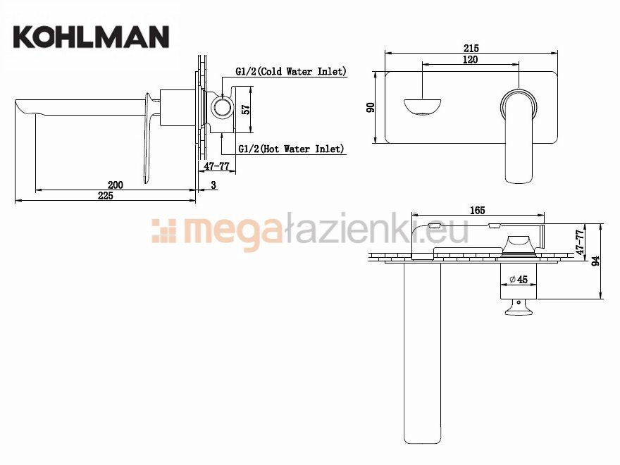 Kohlman podtynkowa bateria umywalkowa Experience Qb185E schemat