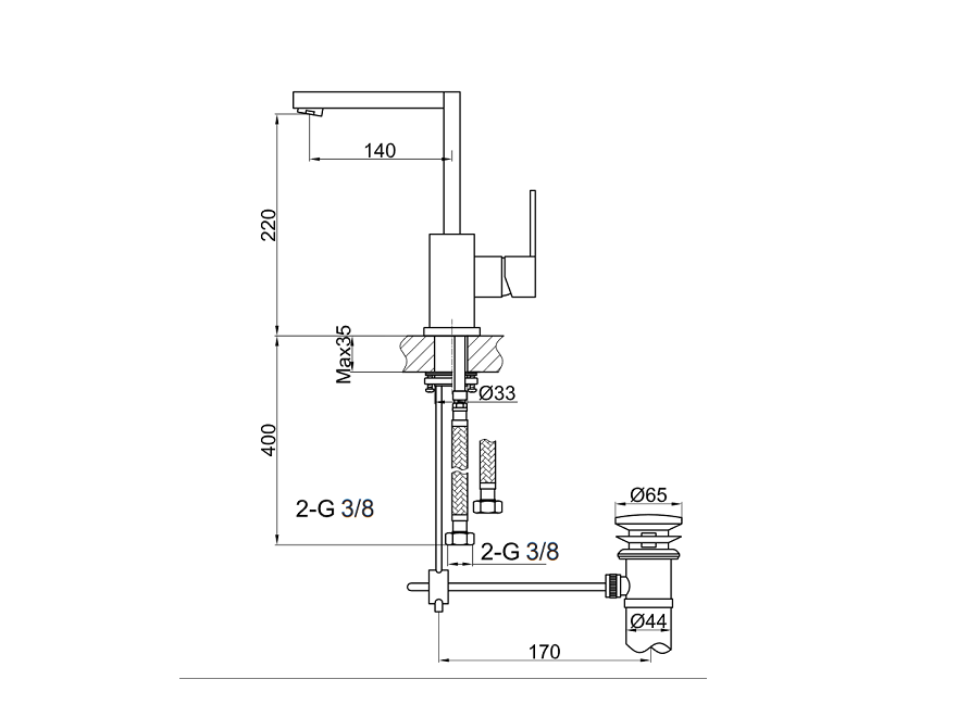 Kohlman Excelent bateria umywalkowa wysoka QB150H schemat