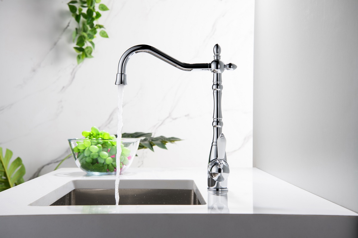 SAXO chrom bateria kuchenna z podłączeniem do wody filtrowanej oraz wyciąganą wylewką Blue Water