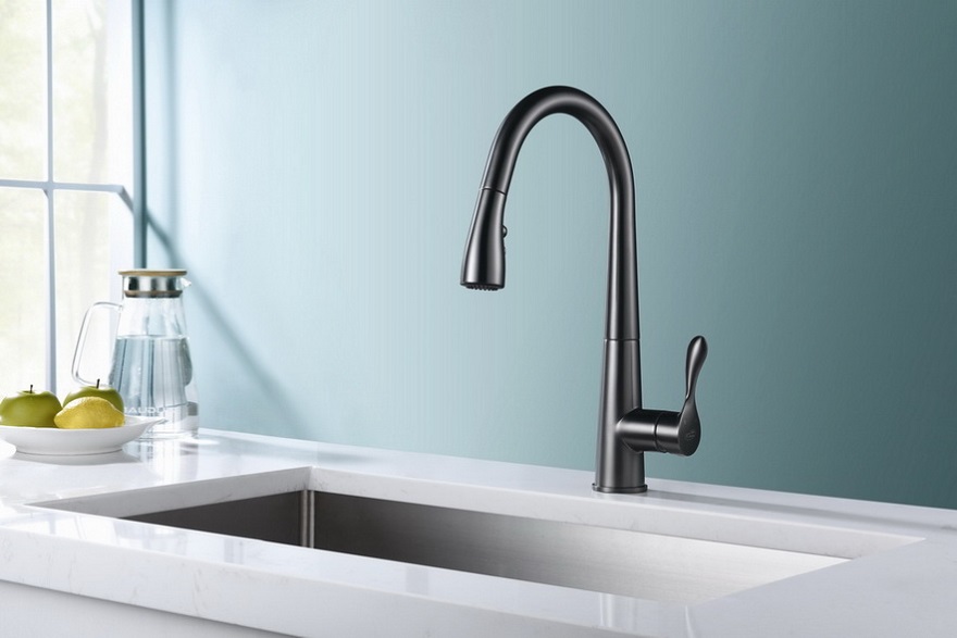 STABILI  bateria kuchenna z wyciągana wylewką oraz zmianą strumienia grafit ( Gun Metal) Blue Water