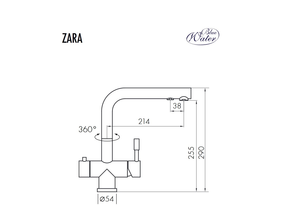ZARA INOX bateria kuchenna z podłączeniem do wody filtrowanej Blue Water schemat