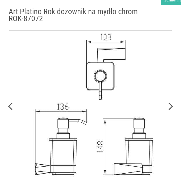 ROK  Dozownik mydła z uchwytem ściennym ROK-87072 schemat