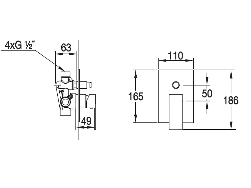 Blue Water TORONTO CZARNY MAT  bateria podtynkowa z przełącznikiem TOR-BPD.220  schemat