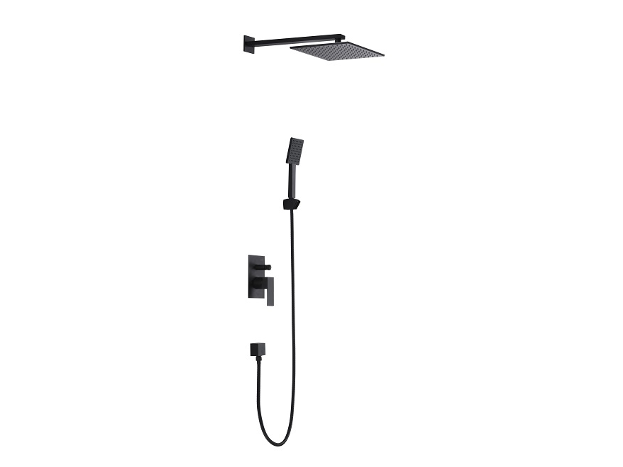 TORONTO CZARNY MAT zestaw prysznicowy podtynkowy z deszczownicą kwadratową 25 cm TOR-ZKP/150