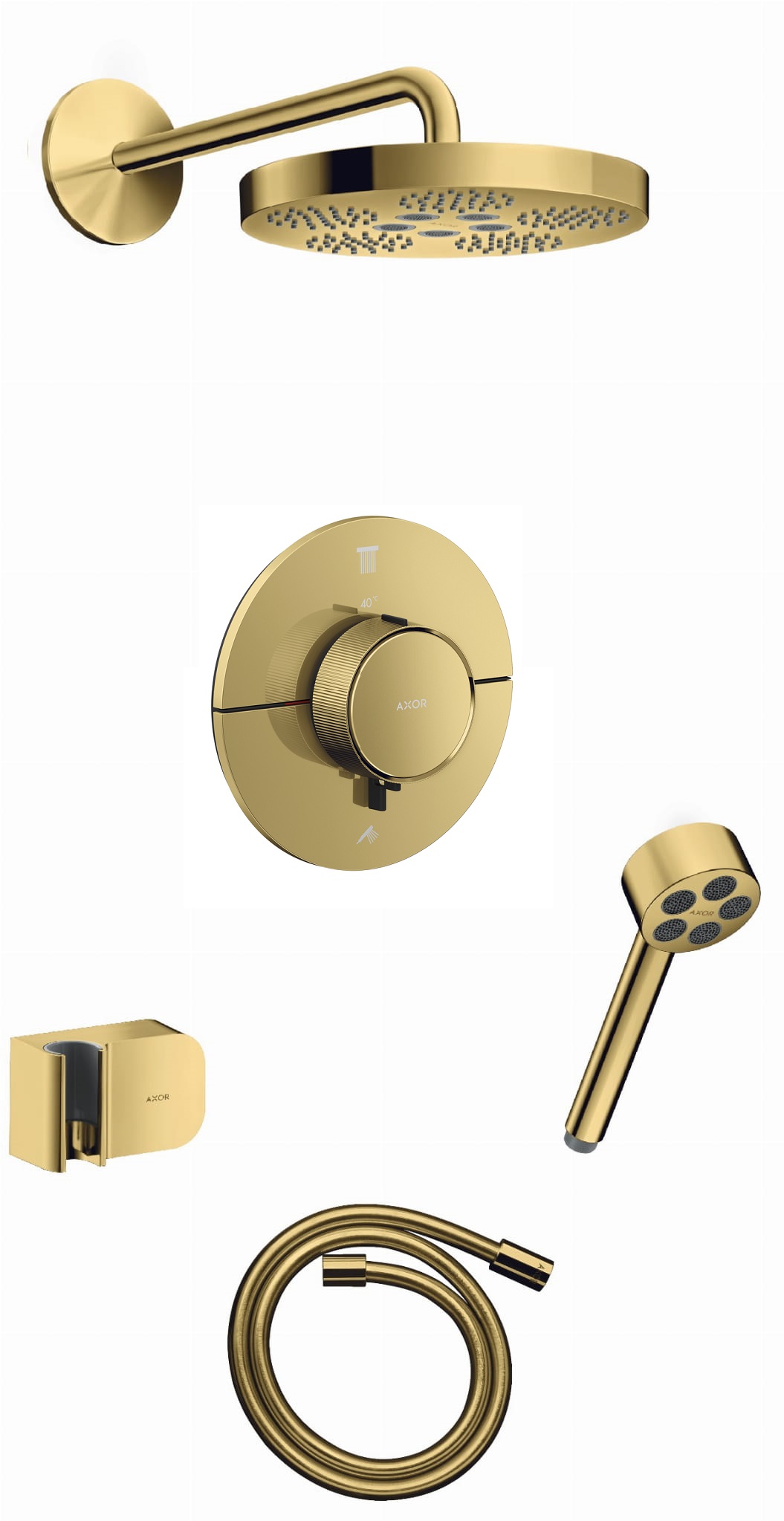 AXOR ShowerSelect ID kompletny prysznicowy termostatyczny zestaw podtynkowy z deszczownicą AXOR One 280 1jet Złoty Połysk