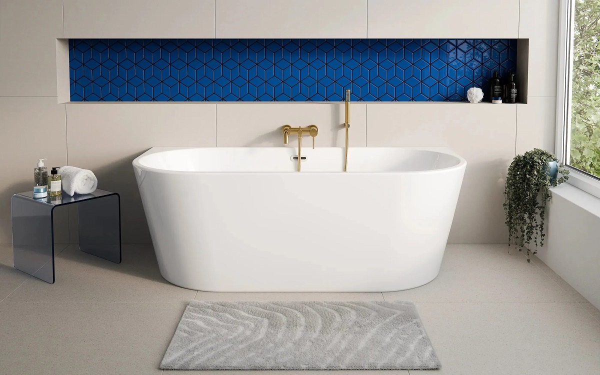 Besco VICA wolnostojąca przyścienna wanna akrylowa 150x80 cm + przelew wannowy ZŁOTY Połysk