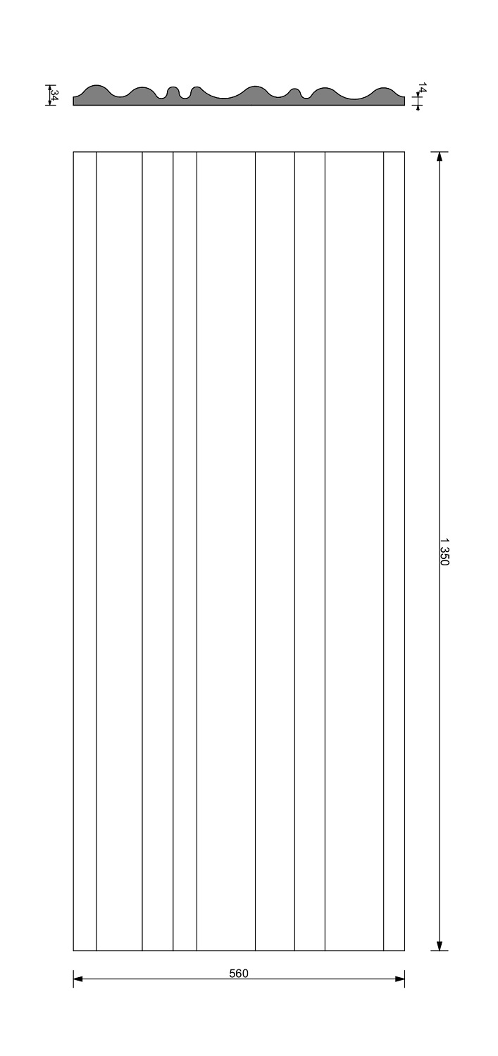 VHCT beton architektoniczny panel 3D PB 58 Rift 135 x 56 x 3,4 cm  schemat