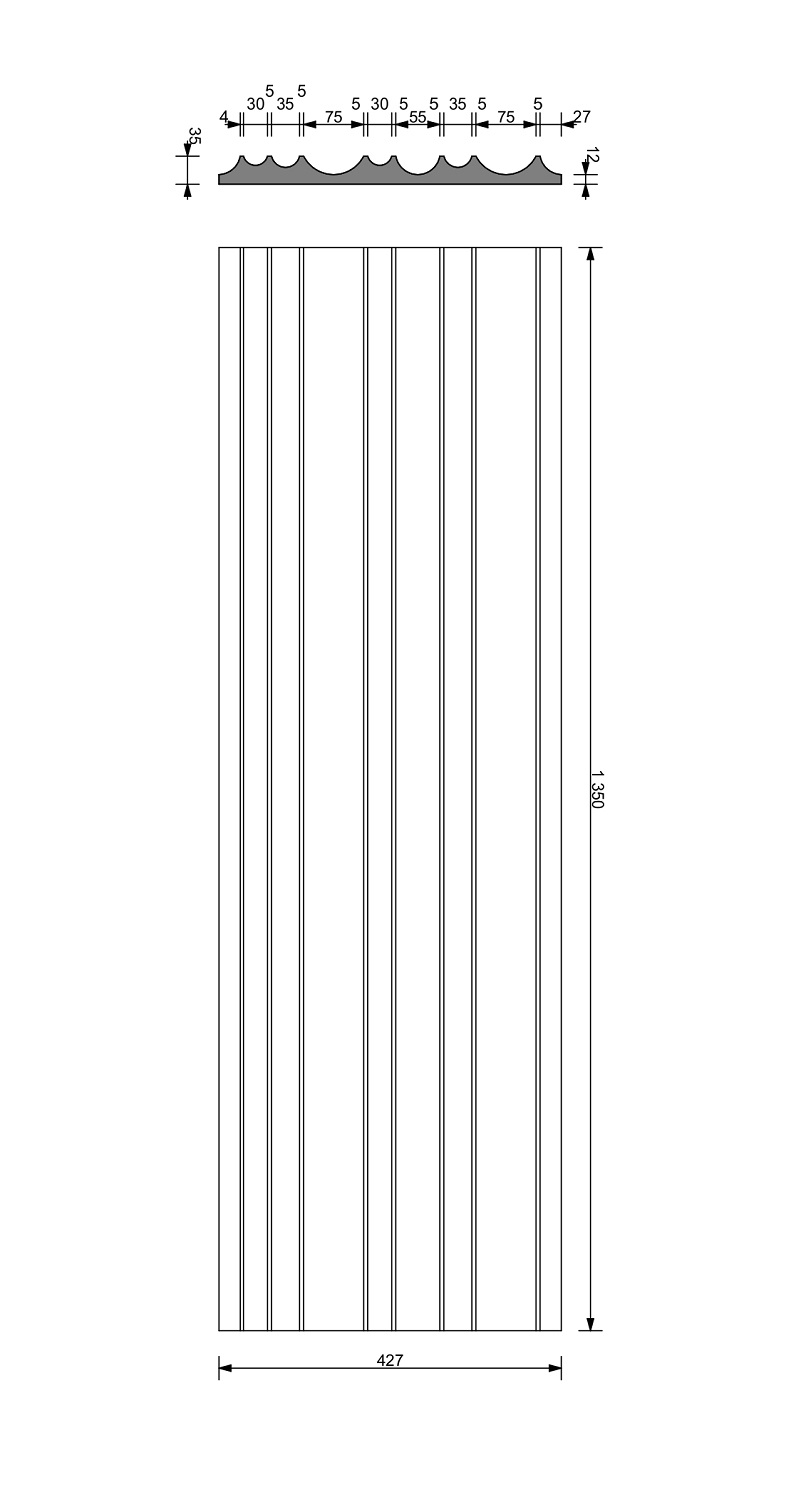 VHCT beton architektoniczny panel 3D PB 56 Pulse 135 x 42,7 x 3,5 cm schemat