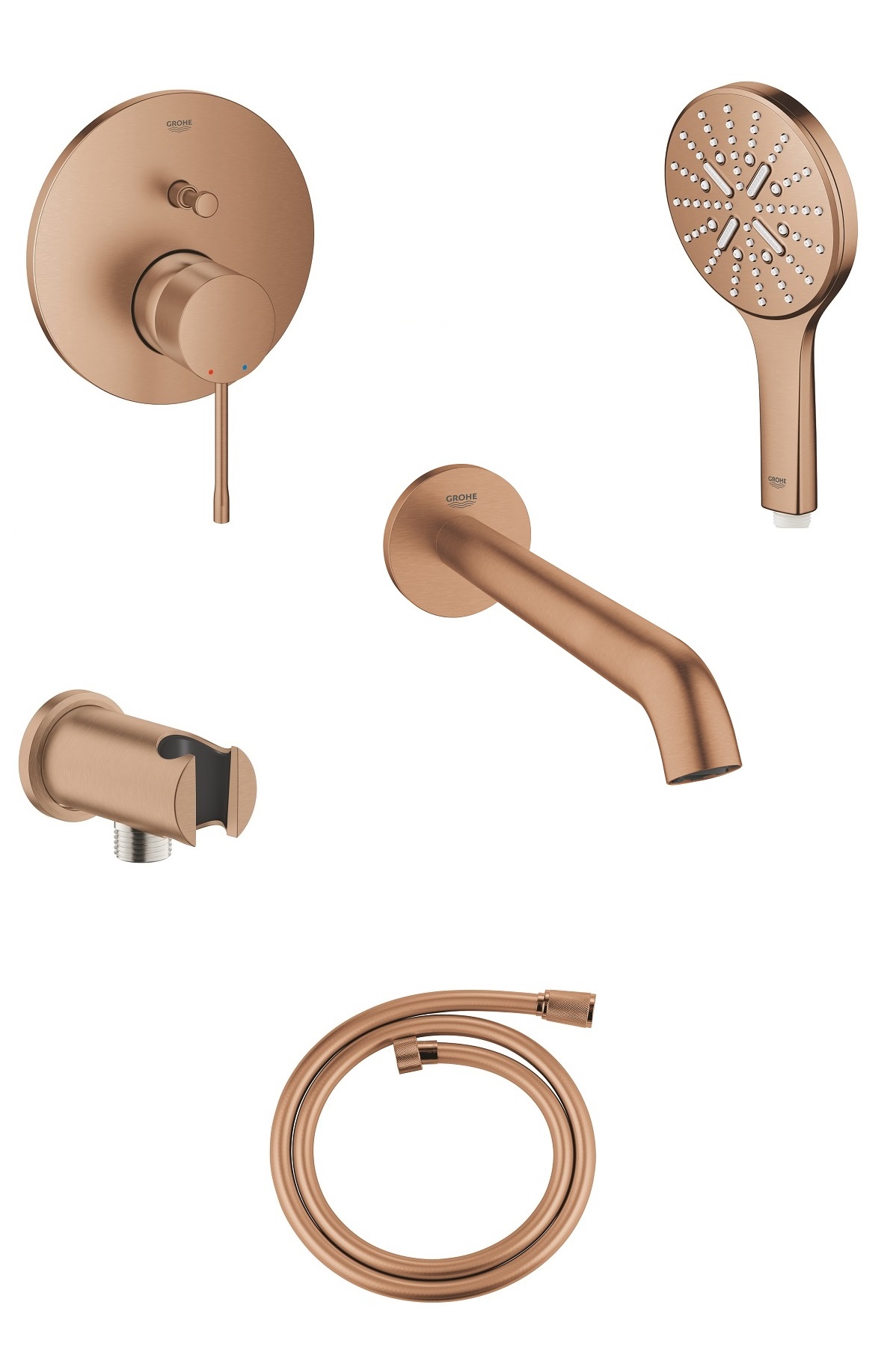 Grohe Essence Brushed Warm Sunset kompletny podtynkowy zestaw wannowy z wylewką 22 cm Miedź Szczotkowana