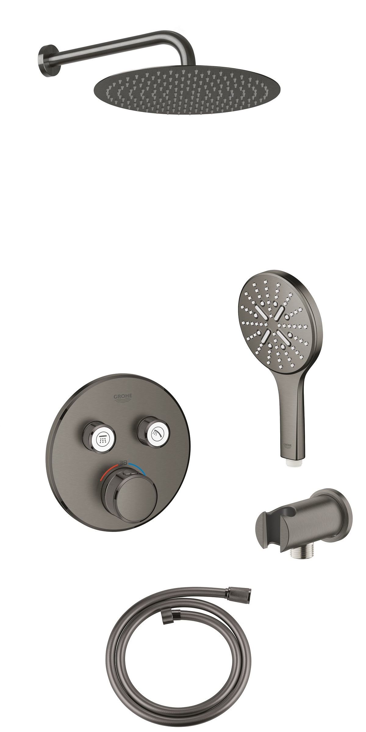 Grohe SmartControl Brushed Hard Graphite kompletny podtynkowy termostatyczny zestaw prysznicowy z deszczownicą Excellent 25 cm Grafit Szczotkowany