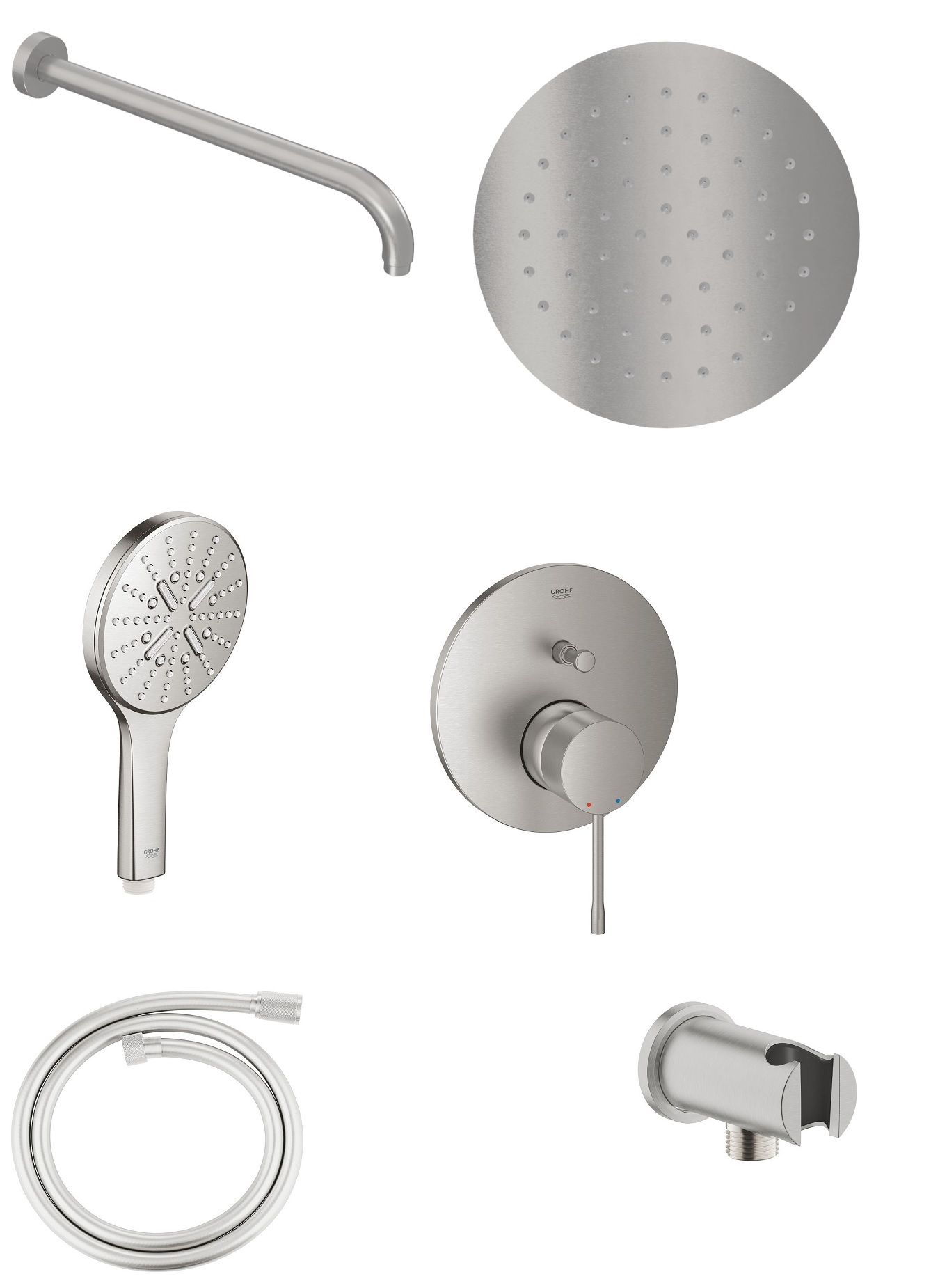 Kompletny podtynkowy zestaw prysznicowy Grohe Essence stal nierdzewna z deszczownicą Excellent 25 cm Nikiel Szczotkowany