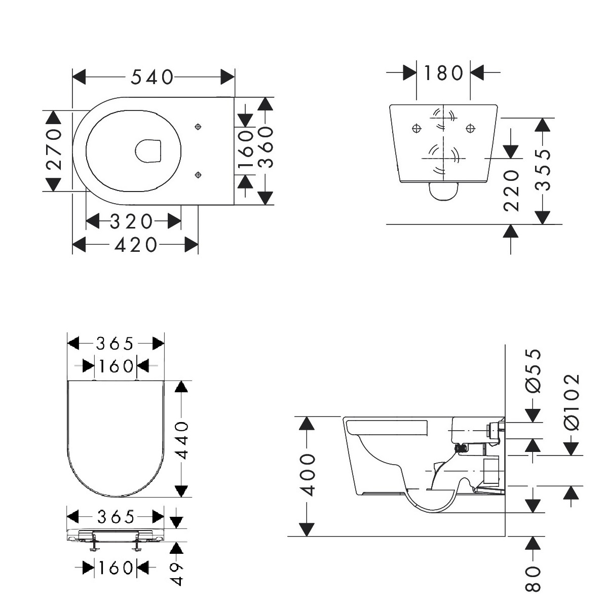 hansgrohe EluPura S Miska wisząca WC bezkołnierzowa AquaFall Flush z deską WC Original S SoftClose schemat