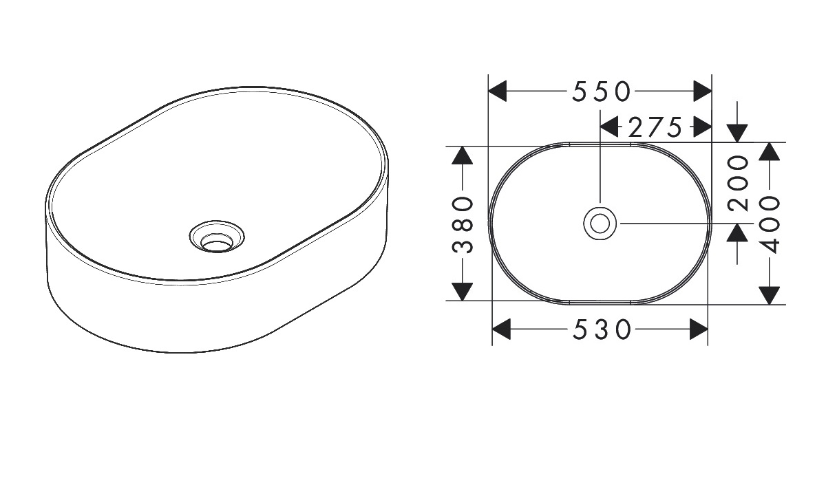 Schemat techniczny i dokładne wymiary umywalki hansgrohe Xuniva U 60166450