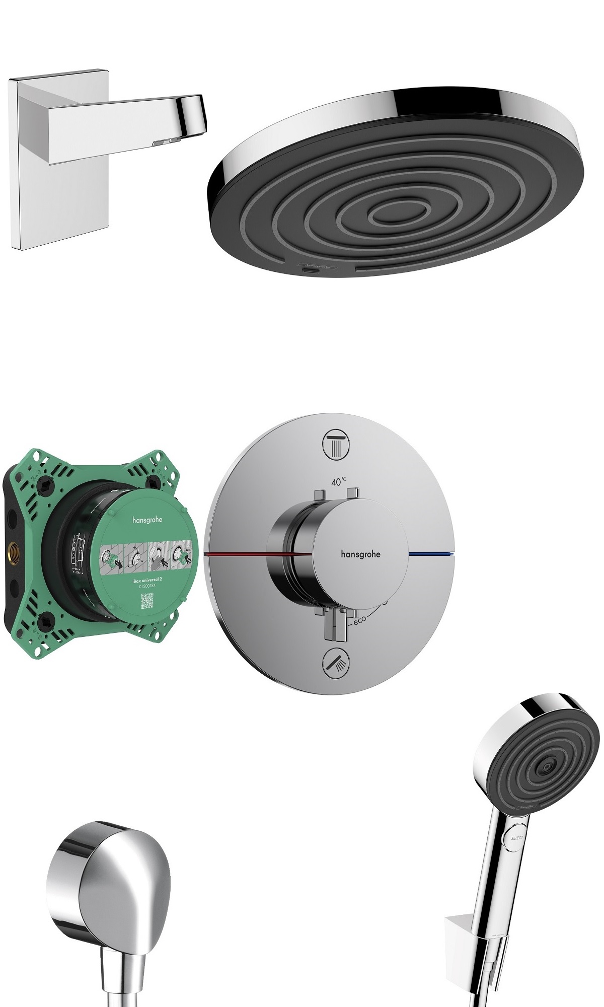 hansgrohe ShowerSelect Comfort S termostatyczny kompletny prysznicowy zestaw podtynkowy z deszczownicą Pulsify 260 Chrom Połysk