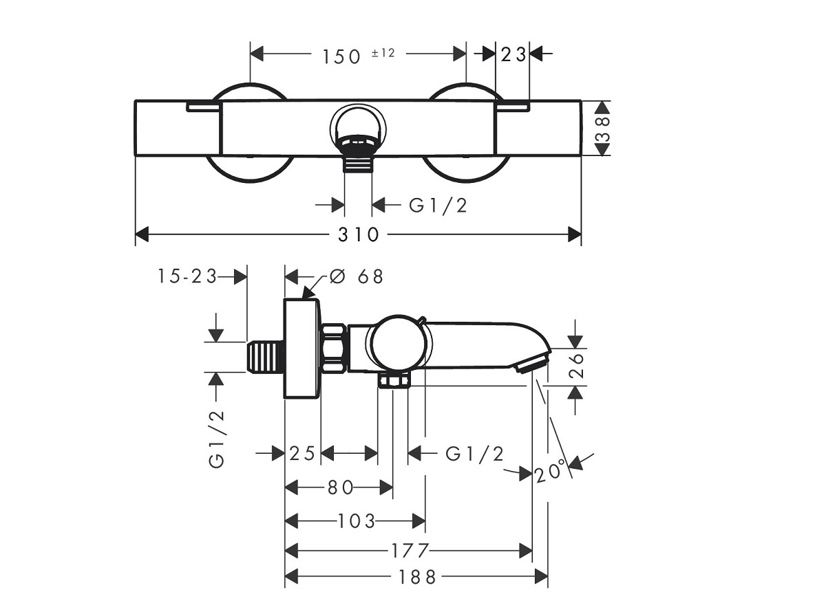 hansgrohe  Ecostat Fine bateria wannowa termostatyczna  Chrom Połysk 13325000 schemat