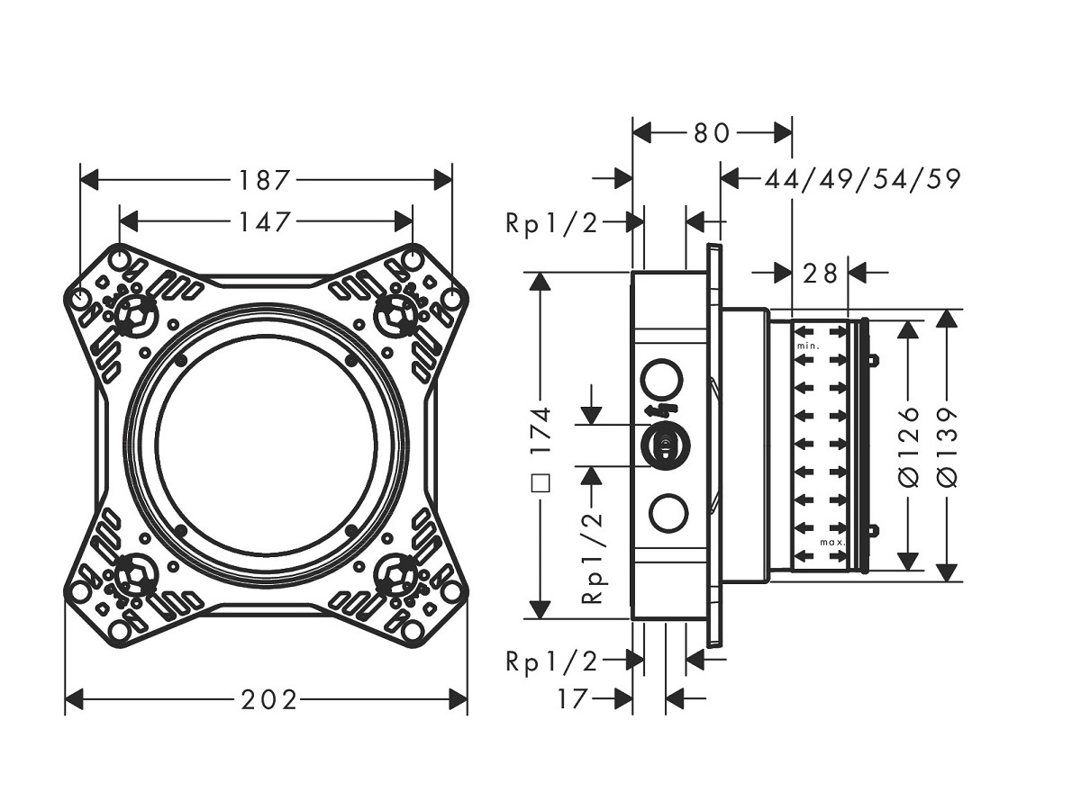 hansgrohe zestaw podtynkowy iBox 2 universal rysunek