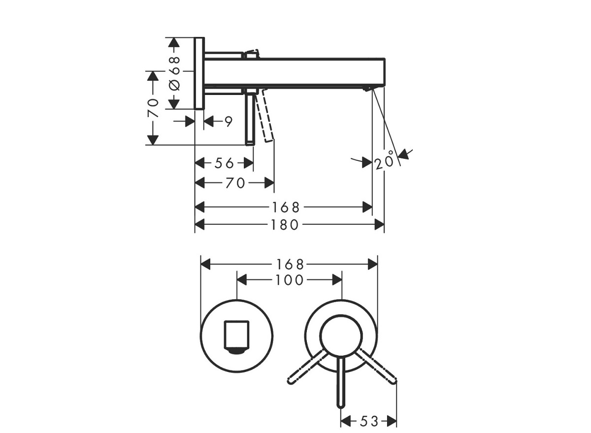 hansgrohe Finoris bateria umywalkowa  ścienna podtynkowa 76051000 chrom połysk rysunek