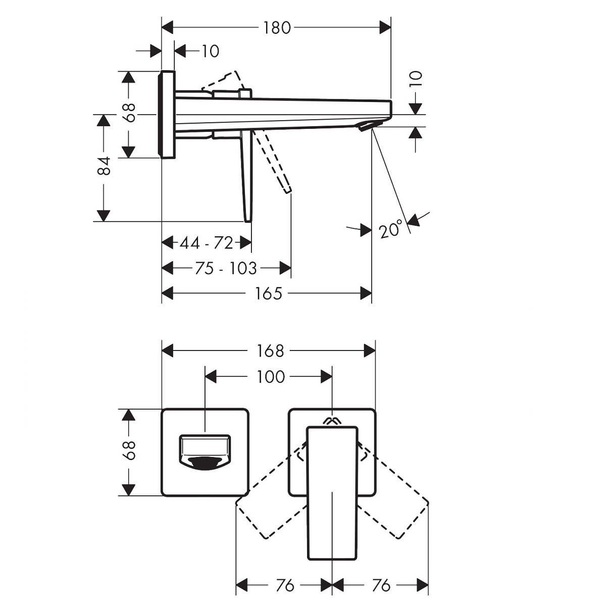 hansgrohe Metropol bateria umywalkowa podtynkowa z wylewką hansgrohe Metropol bateria umywalkowa podtynkowa z wylewką 16,5 cm 32525000 chrom Połysk rysunek