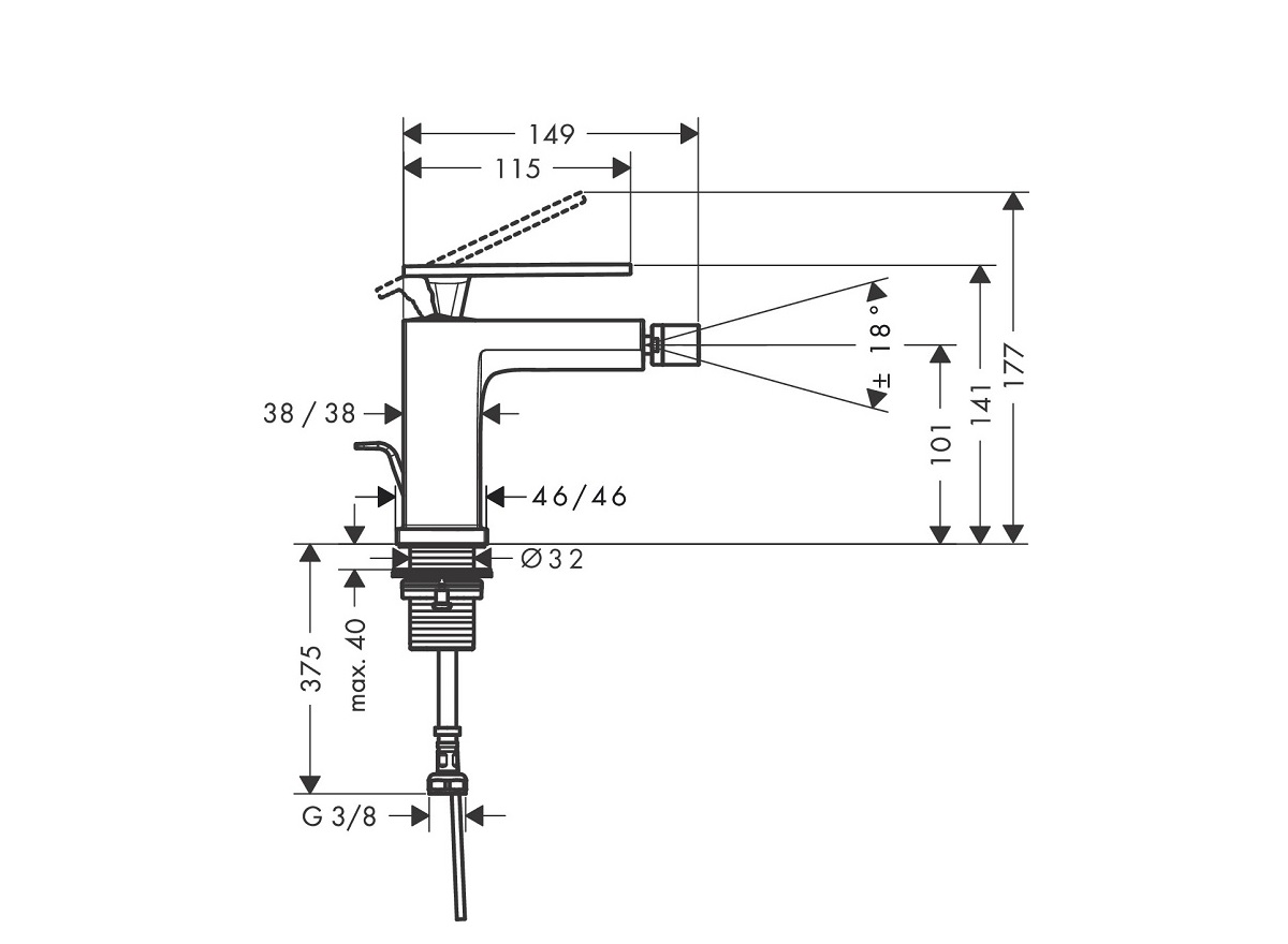 hansgrohe Tecturis E  bateria bidetowa czarny mat 73200670 schemat